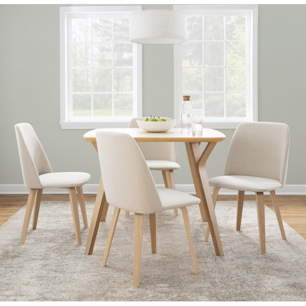 LumiSource FoliaToriano MidCentury Modern Square Dining Set In Natural And Cream 5 Piece By